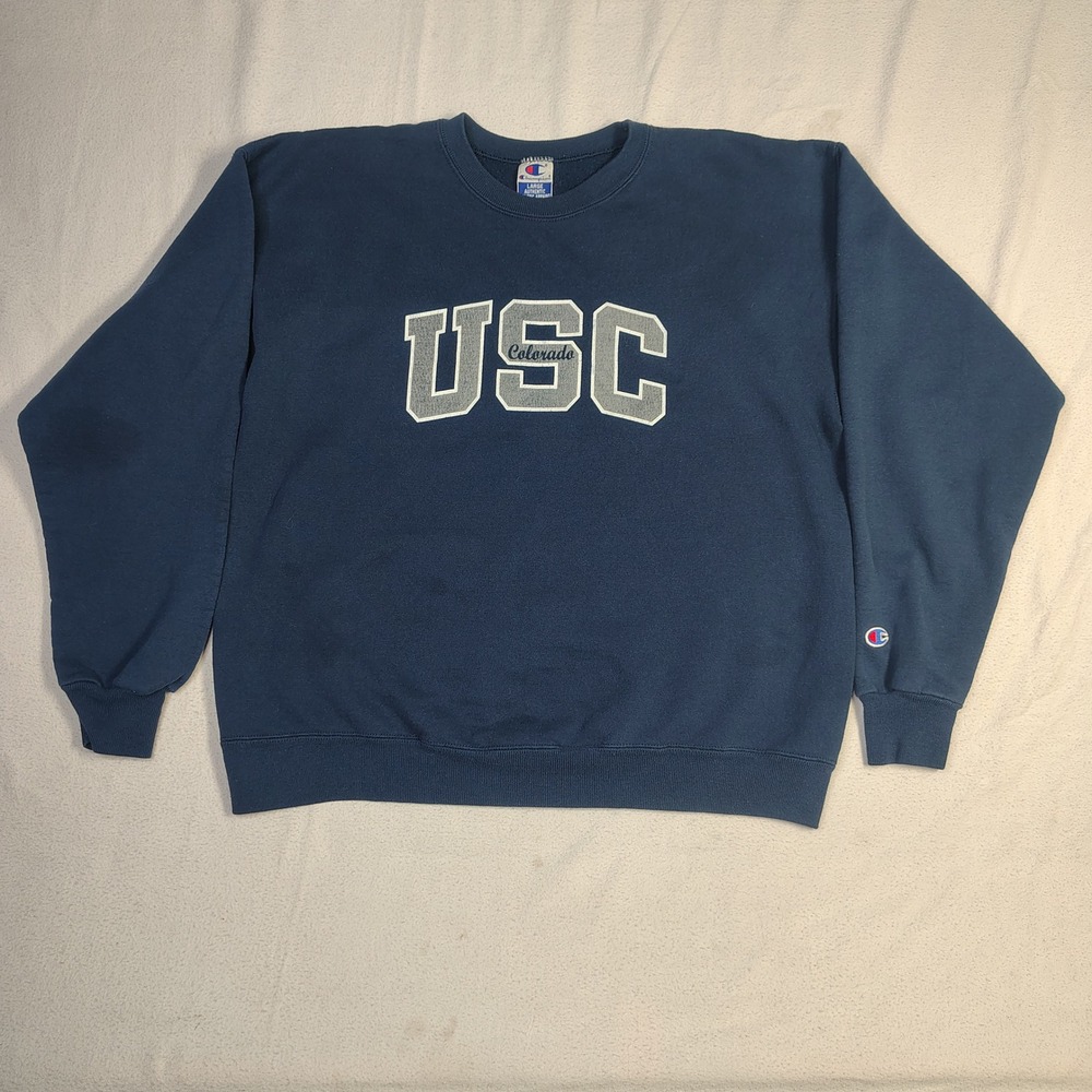 Champion USC Colorado Sweatshirt Large Blue Cotton Blend Vintage 90s Pullover